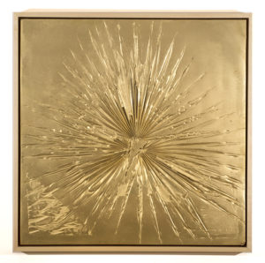 Gold Palms 2016 by Erin Morrison Enamel and wax on hydrocal, maple frame 26 ¾ x 26 ¾”