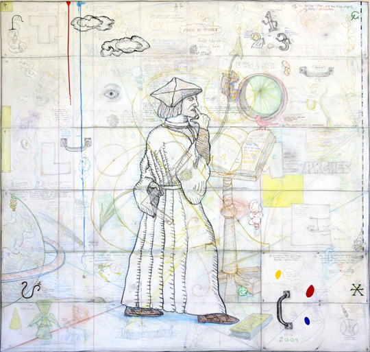 Brother Other by William T. Wiley, mixed media on canvas, 63.5 x 61.5 inches